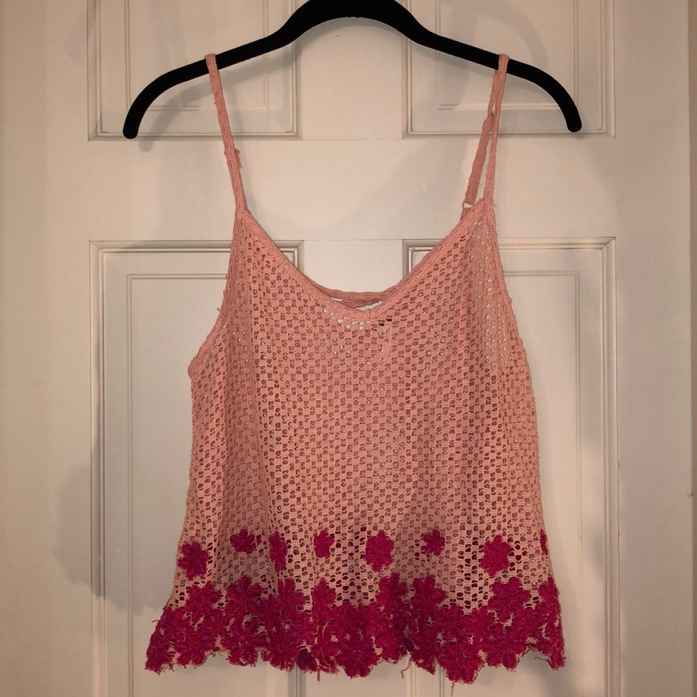 Free People Embroidered BOHO Crochet Crop Top